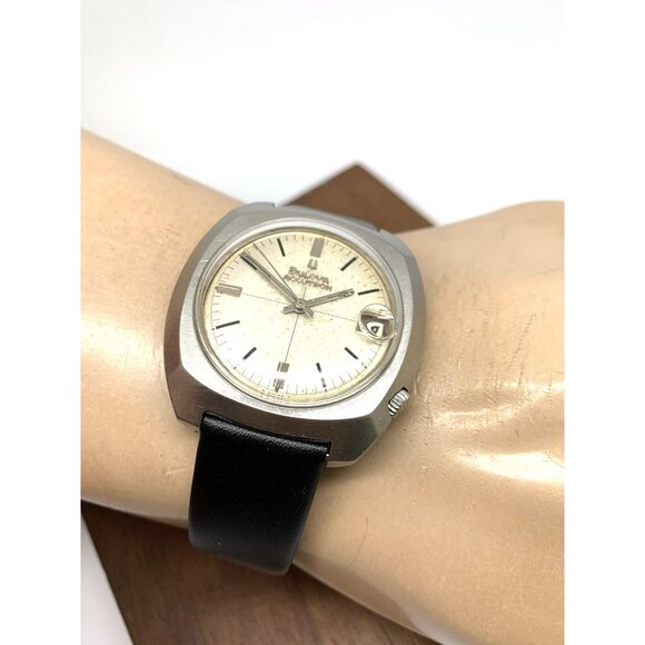 Bulova Accutron Men's Watch Vintage 1971 Quartz Silver Dial Black Leather Band - Picture 5 of 13